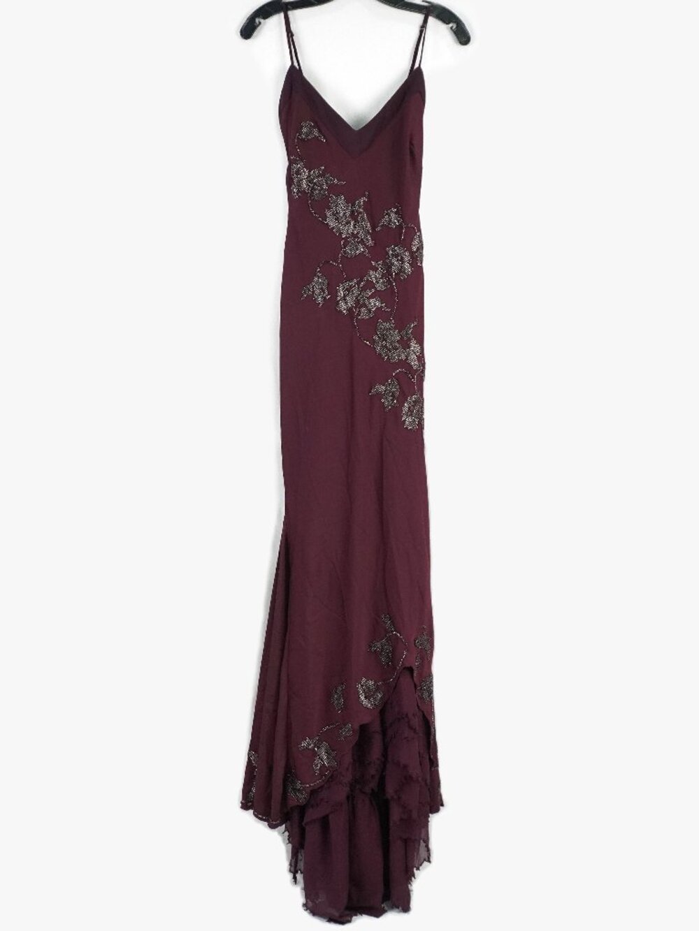 House Of CB Anastelle Hand Beaded Satin Maxi Dress In Plum - Women's Size XS - Picture 2 of 13